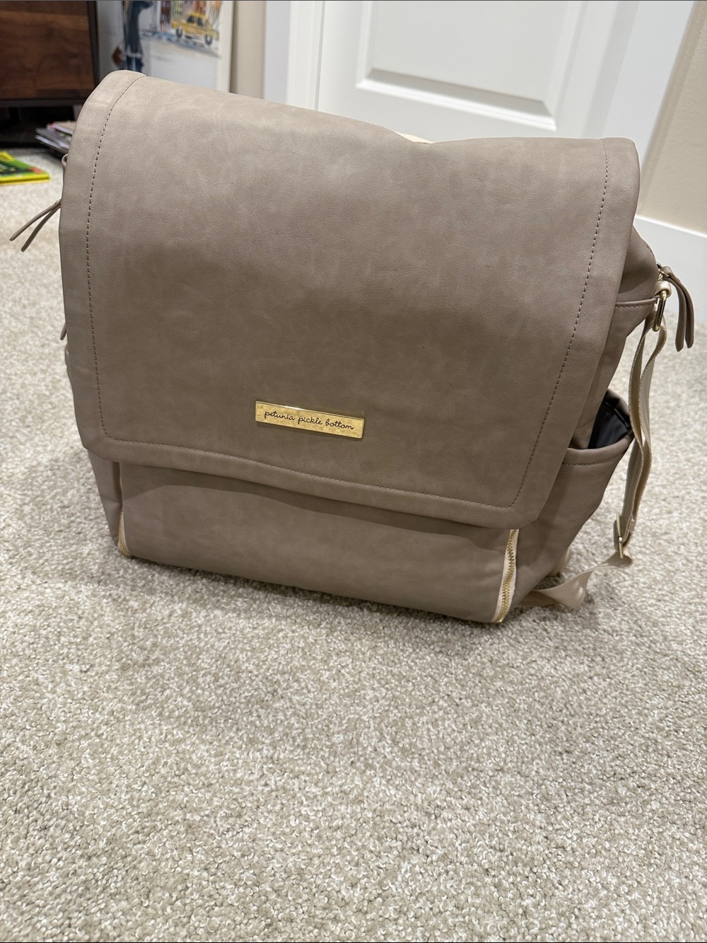 Petunia Pickle Bottom Taupe Backpack with Gold Hardware barely used